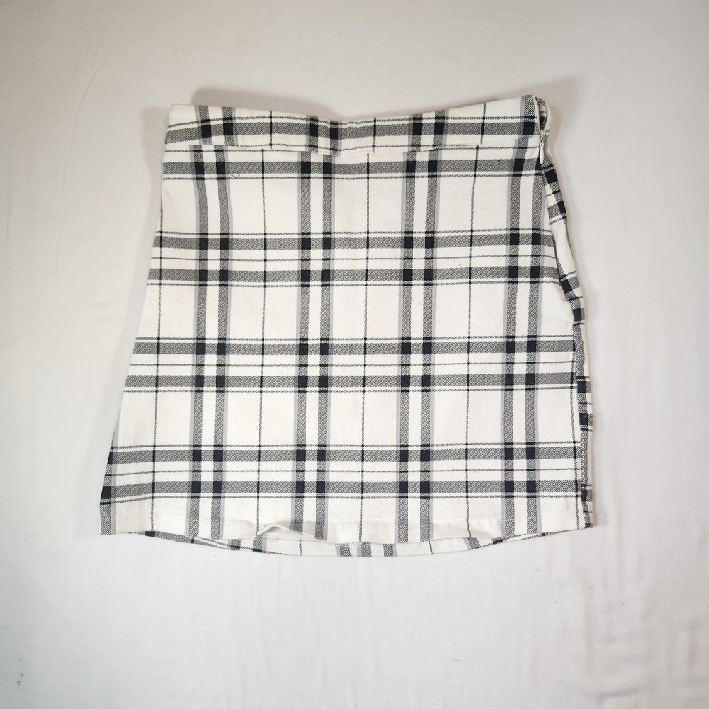 Forever 21 Black White Plaid Mini Skirt High Waisted A-Line Size S